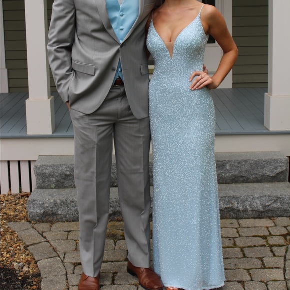 light blue fitted prom dress